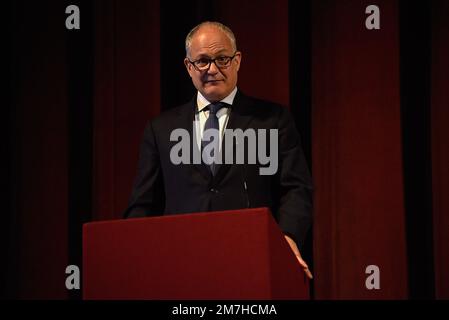 Rome, Italy. 09th Jan, 2023. The mayor of Rome Roberto Gualtieri speaks from the stage during the presentation of the book 'Wisdom and Audacity', which collects 56 speeches by the former president of the European Parliament David Sassoli, who died on 11 January 2022. Credit: SOPA Images Limited/Alamy Live News Stock Photo