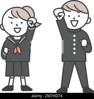 Male and female students posing with guts. Students studying hard for exams. Stock Vector