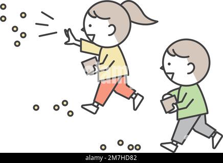 A boy and a girl throwing beans for Setsubun. Stock Vector