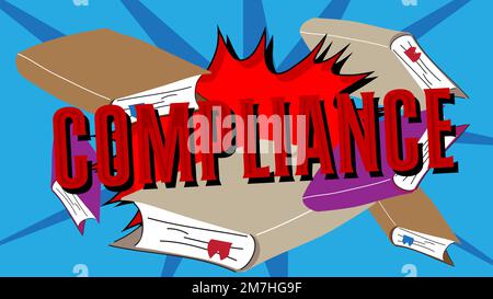 Compliance word on a book, cartoon vector illustration. Stock Vector