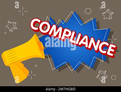 Compliance text with cartoon Megaphone. Vector Announcement illustration. Stock Vector