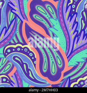 Psychedelic ornamental pattern. Hand drawn texture with floral and botanical ornate shapes and motifs.  Stock Vector