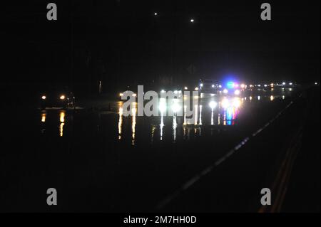 GIlroy, CA, USA. 9th Jan, 2023. GIlroy, CA - Flooding from the Uvas Creek and reservoir caused the closure of US Highway 101 in both directions for much of the day in Gilroy, south of San Jose. (Credit Image: © Neal Waters/ZUMA Press Wire) EDITORIAL USAGE ONLY! Not for Commercial USAGE! Stock Photo