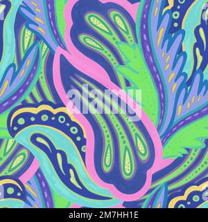 Psychedelic ornamental pattern. Hand drawn texture with floral and botanical ornate shapes and motifs.  Stock Vector