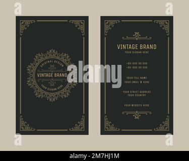 Luxury vintage vertical business card ornament logo template, retro flourishes ornament frame design Stock Vector