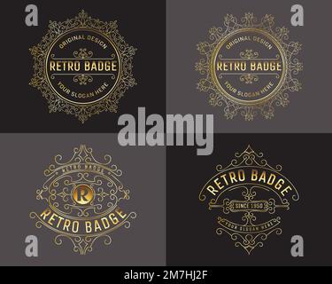 Vintage logos and monograms set elegant flourishes line art graceful ornaments. Classic ornate calligraphy for luxury emblem royal heraldic boutique, Stock Vector
