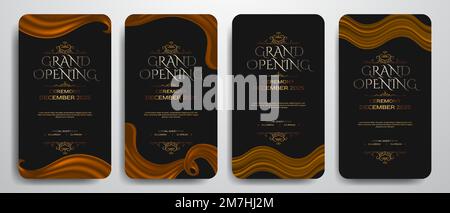 Grand opening elegant luxury banner social media story template with red curtain, silk swirl, black background Stock Vector
