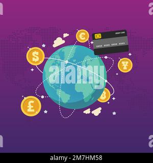 Global Network Credit Card Concept. Flat style vector illustration Stock Vector