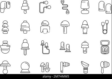 Earplugs icons set outline vector. Care device. Ear protection Stock Vector