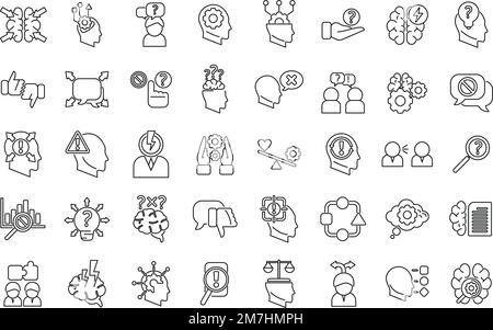 Critical thinking icons set outline vector. Brain think. Mind genius Stock Vector