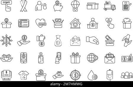 Fundraising icons set outline vector. Donate contribute. Give gift Stock Vector