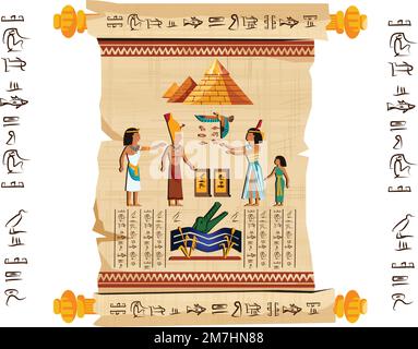 Ancient Egypt hieroglyphs and wooden rods for papyrus scroll cartoon ...