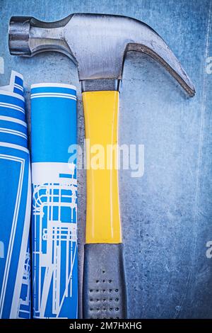 Blue engineering drawings claw hammer on metallic background Stock ...
