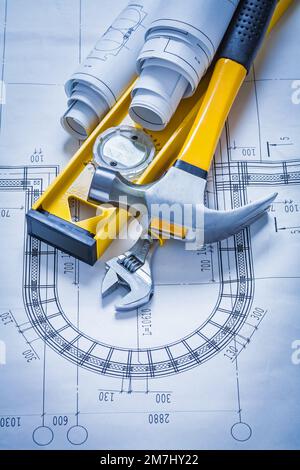 Construction level claw hammer adjustable spanner blueprints building ...