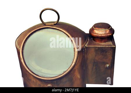 Vintage yellow metal deck ship lantern, isolated on a white background Stock Photo