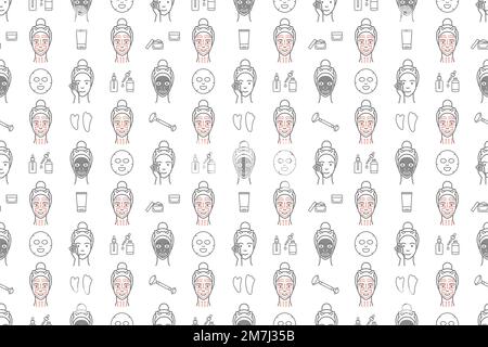 Skin care routine pattern seamless fase roller  Stock Vector