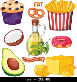 Variety of fat foods illustration Stock Vector