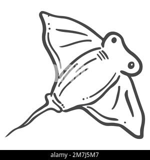 skate fish animal in sea hand drawn sketch doodle illustration vector Stock Photo
