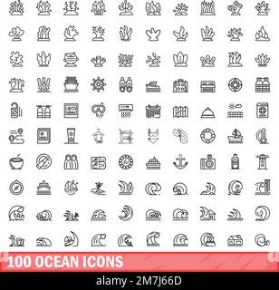100 ocean icons set. Outline illustration of 100 ocean icons vector set ...
