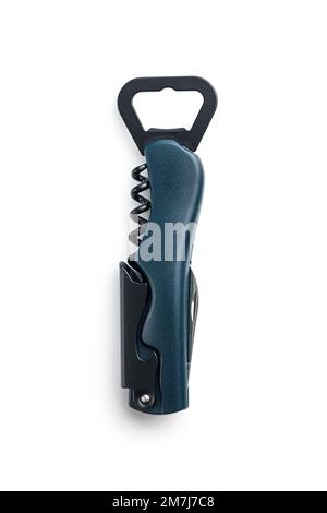 Bottle opener with wine corkscrew isolated on the white background. Stock Photo