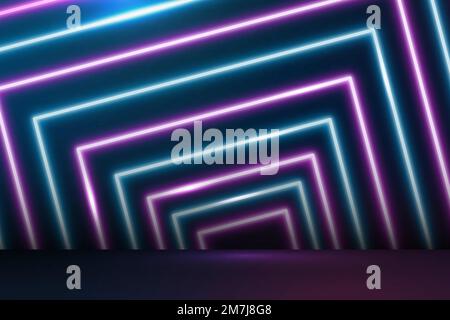 Glowing blue and pink neon lines patterned background Stock Vector