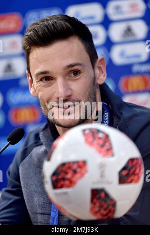 File photo dated July 5, 2018 of Hugo Lloris looks on during a press conference at Nizhny Novgorod Stadium in Nizhny Novgorod, Russia. France's World Cup-winning goalkeeper and captain, Hugo Lloris, has announced his retirement from international football at the age of 36. Tottenham ace Lloris made a record 145 appearances for France from 2008 to 2022, captaining the team 121 times, also a record. Photo by Lionel Hahn/ABACAPRESS.COM Stock Photo