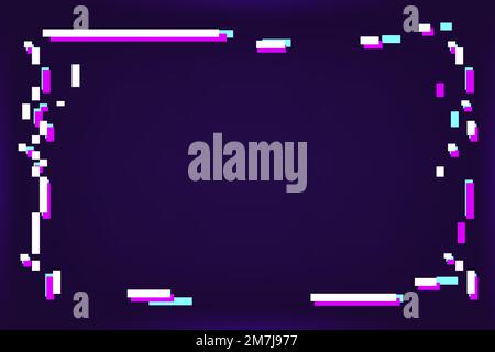 Neon glitched frame on a dark purple background vector Stock Vector