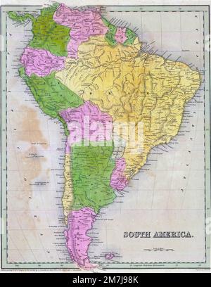 The old map of South America on the Goodrich atlas from the year of 1841 Stock Photo