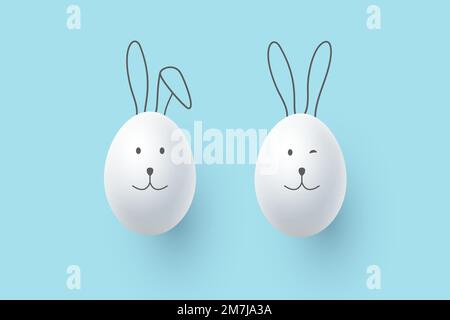 Easter eggs with bunny face and ears. Stock Vector