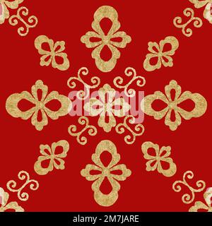 Red gold vector Chinese art pattern seamless background Stock Vector