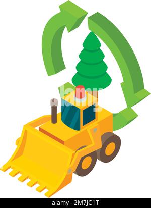 Eco technology icon isometric vector. Construction bulldozer, wood recycling sign. Eco construction Stock Vector