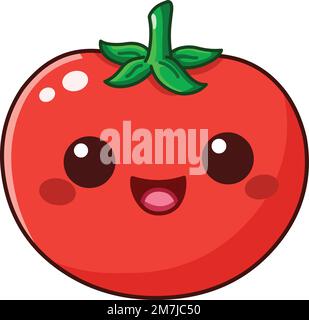 Happy tomato character in a kawaii style Stock Vector