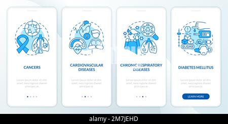 Chronic diseases major groups blue onboarding mobile app screen Stock Vector