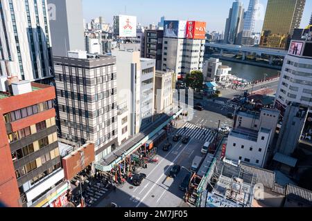 Tokyo, Japan. 9th Jan, 2023. A general overhead view of Asakusa near Senso-ji Temple. (Credit Image: © Taidgh Barron/ZUMA Press Wire) EDITORIAL USAGE ONLY! Not for Commercial USAGE! Stock Photo