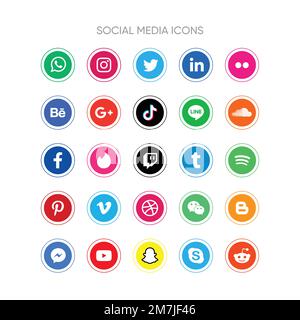 Sao Paulo, Brazil - September 25, 2022. Collection of popular social media logo. Facebook, instagram, twitter, linkedin, youtube, telegram, vimeo, sna Stock Vector