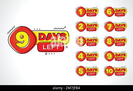Left days countdown banner. sales time count. Ten, Nine, Eight, Seven, Six, Five, Four, Three, Two, One, Zero days left. vector illustration. Stock Vector