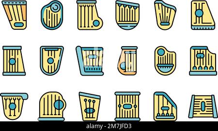 Kantele icons set outline vector. Music acoustic. Chord culture color flat Stock Vector