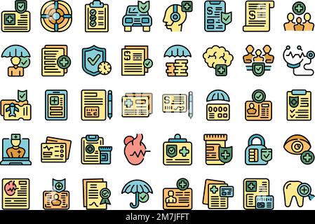Insurance card icons set outline vector. Health insure. Body family color flat Stock Vector