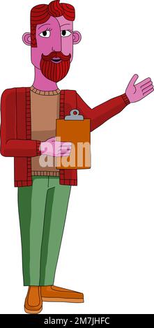 Man With Clipboard Checklist Pointing Illustration Stock Vector
