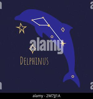 Delphinus (The Dolphin) constellation, vector illustration with the ...