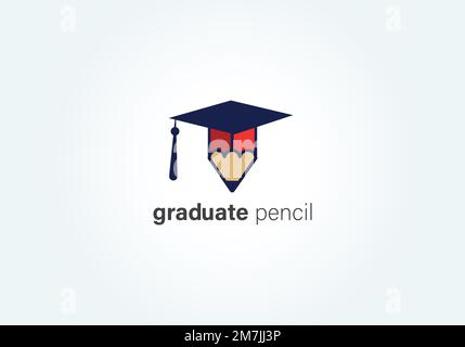 Minimal education logo design template, the concept for academy, graduation. Pen, pencil, and cap iconic concept. Stock Vector