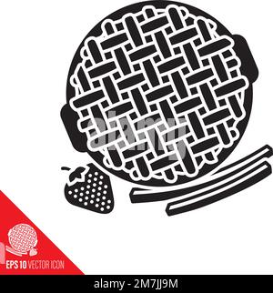 Strawberry Rhubarb Pie vector line icon. Fruit cake and sweet food outline symbol. Stock Vector