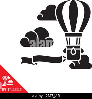 Hor air balloon with banner and clouds vector glyph icon Stock Vector