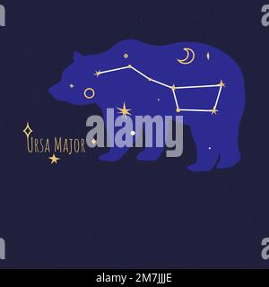 Constellation of ursa major, stars at night sky Stock Vector