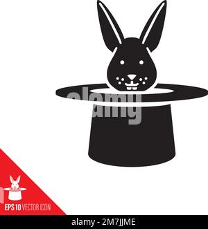 Rabbit in magicians top hat vector glyph icon. Stock Vector