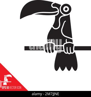 Toucan bird - Ramphastos toco - on branch vector icon . Endangered species symbol. Stock Vector