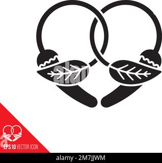 Heart of chili peppers and mint leaves vector glyph icon. Herbs and spices symbol. Stock Vector