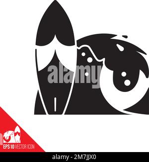 Surfboard and wave vector icon. Water sports glyph symbol. Stock Vector