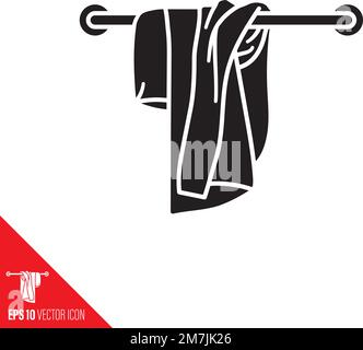 Used towel on towel rail vector line icon. Dirty laundry outline symbol. Stock Vector