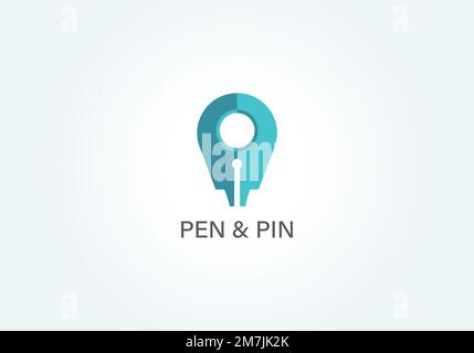 pen pin logo. pen illustration. pin location logo. creative logo icon. Map Pin Logo Design Element Stock Vector